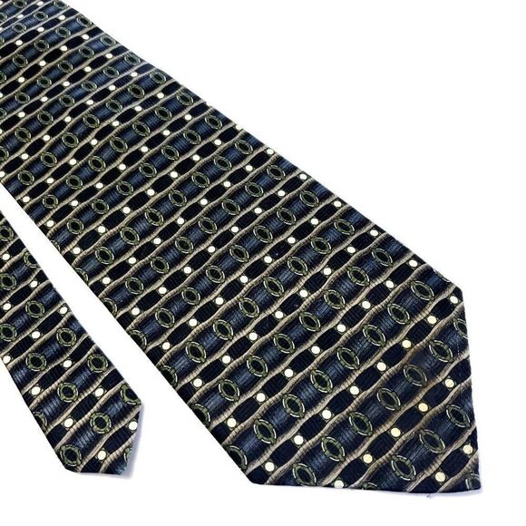 Romario Manzini Blue‎ Green Abstract Print Polyester Wide Tie - Picture 1 of 6